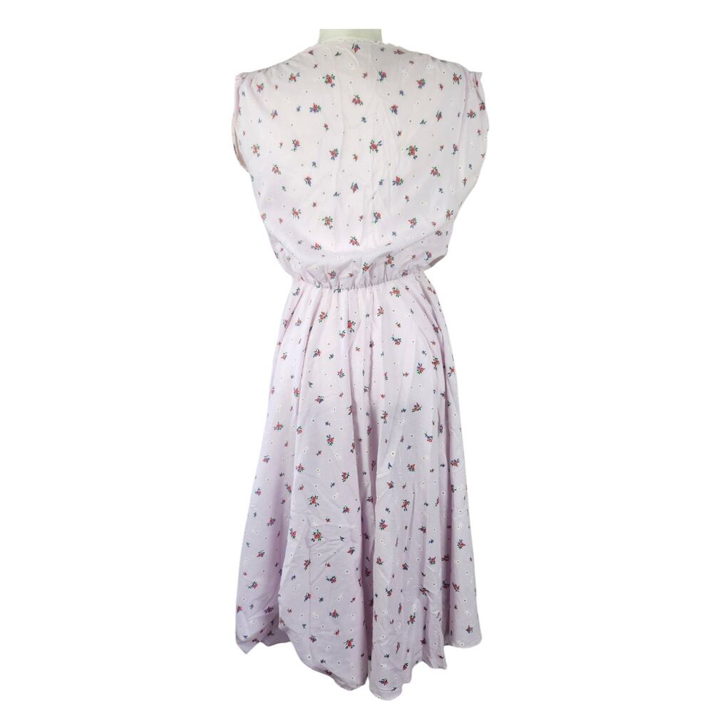 70s Vtg Sleeveless Floral Lace Detail Cotton Coquette Midi Dress LARGE Lavender - Picture 9 of 10